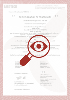 EU DoC and RoHS Certificate for PRIMA OPH